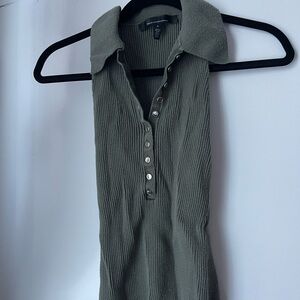White House Black Market Olive Ribbed Polo Top